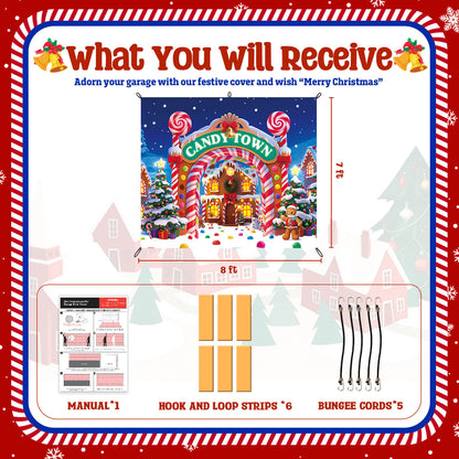 Christmas Garage Door Cover, 7x8 ft, Candy Town