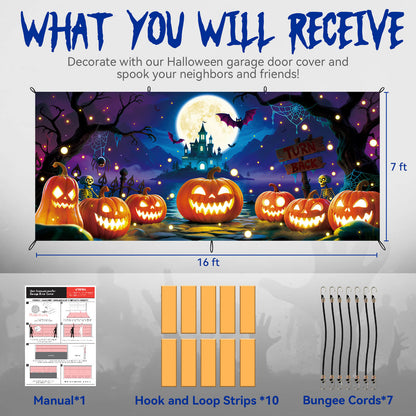 Halloween Garage Door Cover, 7x16 ft, Pumpkin