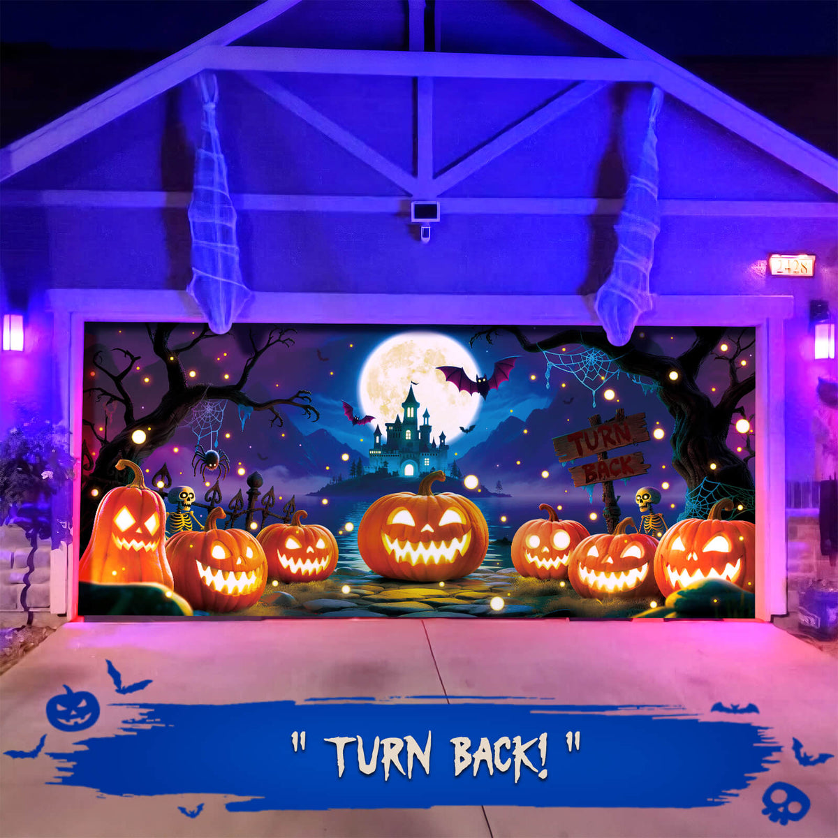 Halloween Garage Door Cover, 7x16 ft, Pumpkin