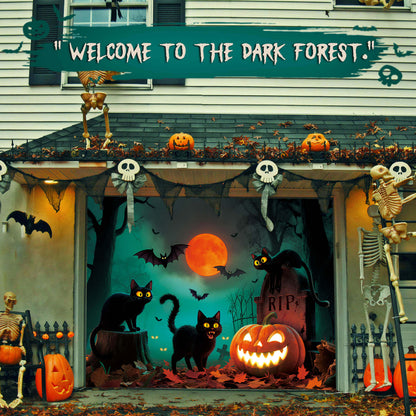Halloween Garage Door Cover, 7x8 ft,  Black Cats