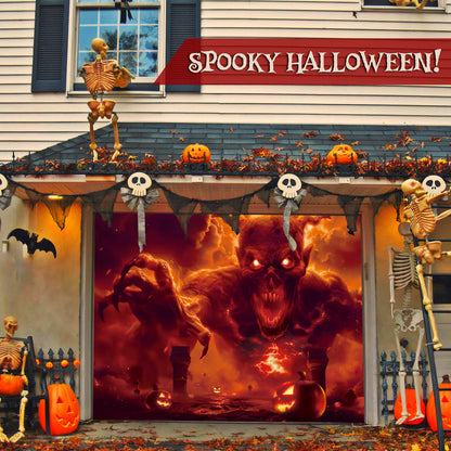 Halloween Garage Door Cover, 7x8 ft, Ghost Fire