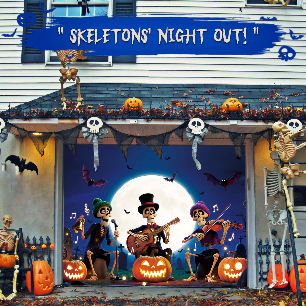 Halloween Garage Door Cover, 7x8 ft, Happy Skull