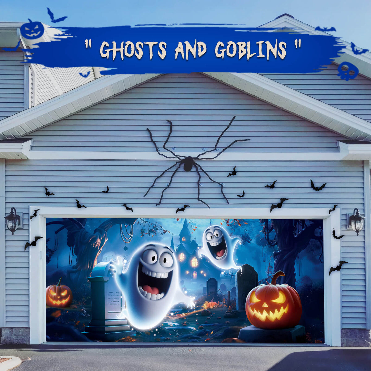 Halloween Garage Door Cover, 7x16 ft, Cute Ghost