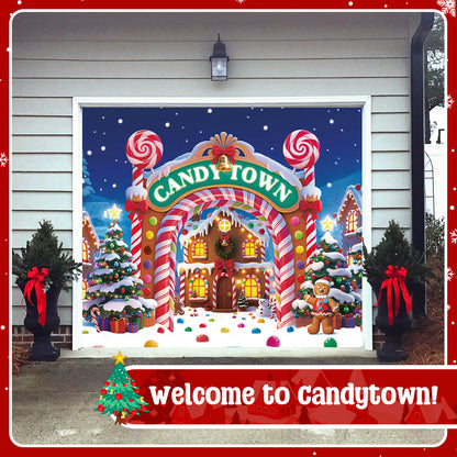 Christmas Garage Door Cover, 7x8 ft, Candy Town