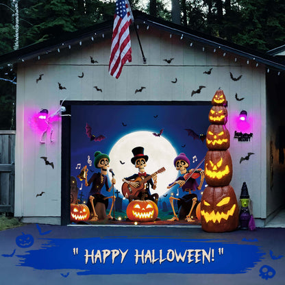 Halloween Garage Door Cover, 7x8 ft, Happy Skull