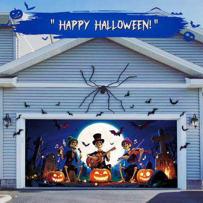 Halloween Garage Door Cover, 7x16 ft, Happy Skull