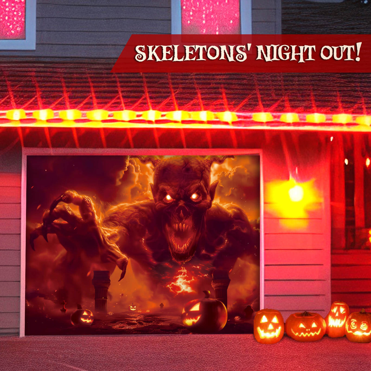 Halloween Garage Door Cover, 7x8 ft, Ghost Fire