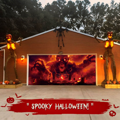 Halloween Garage Door  Cover, 7x16 ft, Ghost Fire