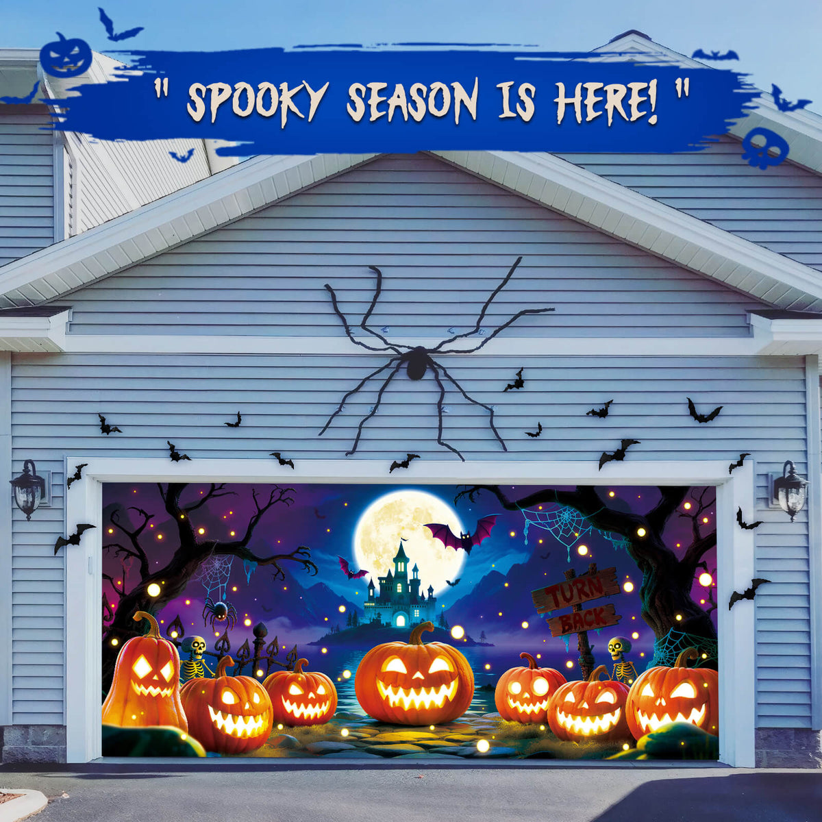 Halloween Garage Door Cover, 7x16 ft, Pumpkin