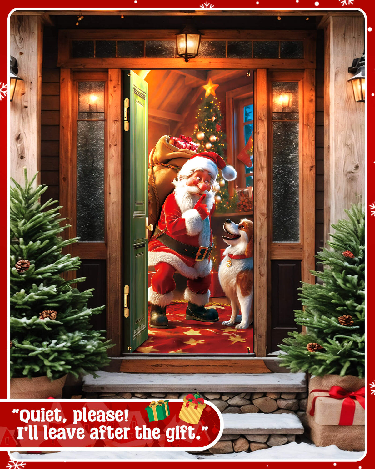 Christmas Door Cover, 35.4"x78" Santa Claus and Puppy