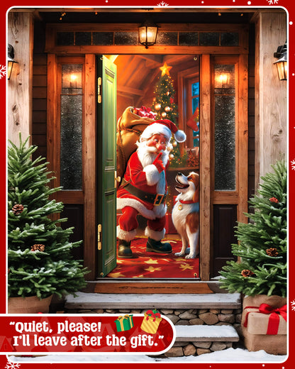 Christmas Door Cover, 35.4"x78" Santa Claus and Puppy