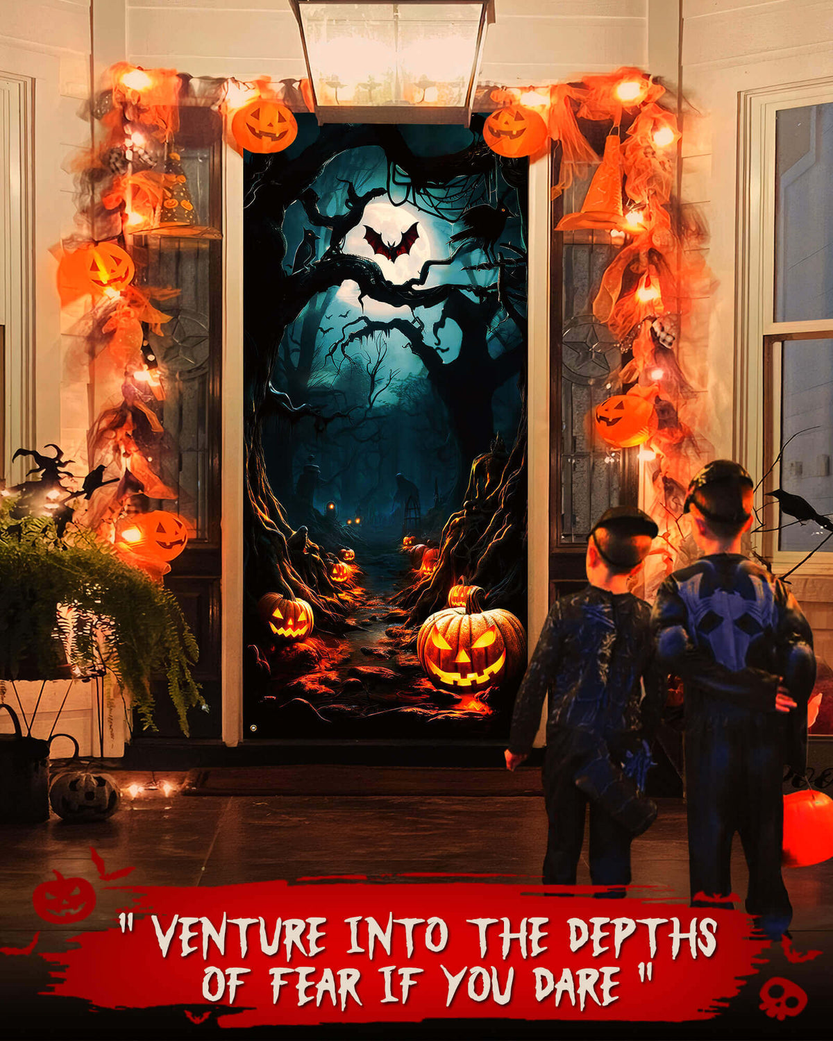 Halloween Door Cover, 35.4"x78", Pumpkin Forest