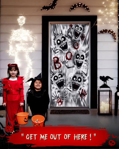 Halloween Door Cover, 35.4"x78", Happy Ghost