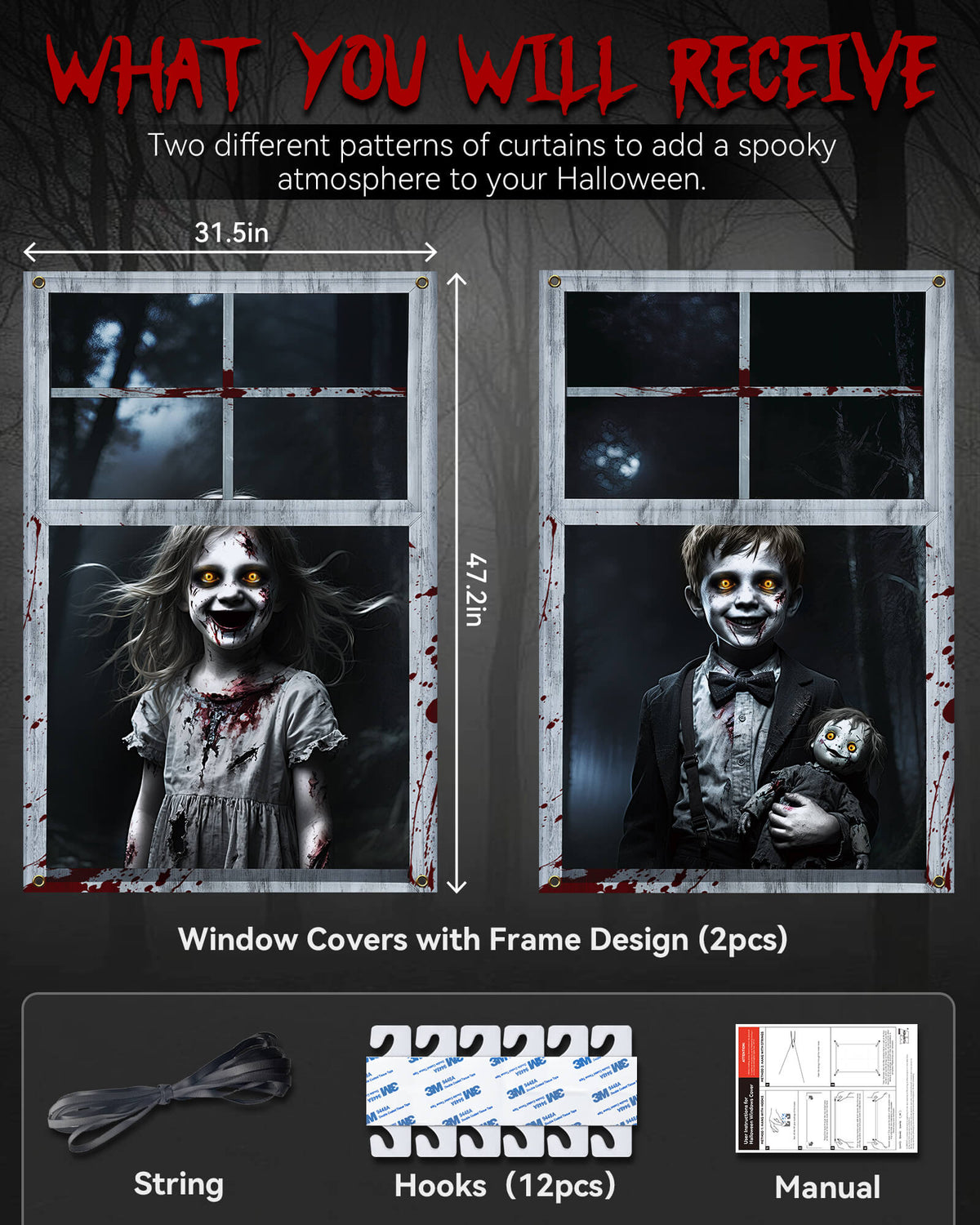 2 Pack of Halloween Window Cover, Kids