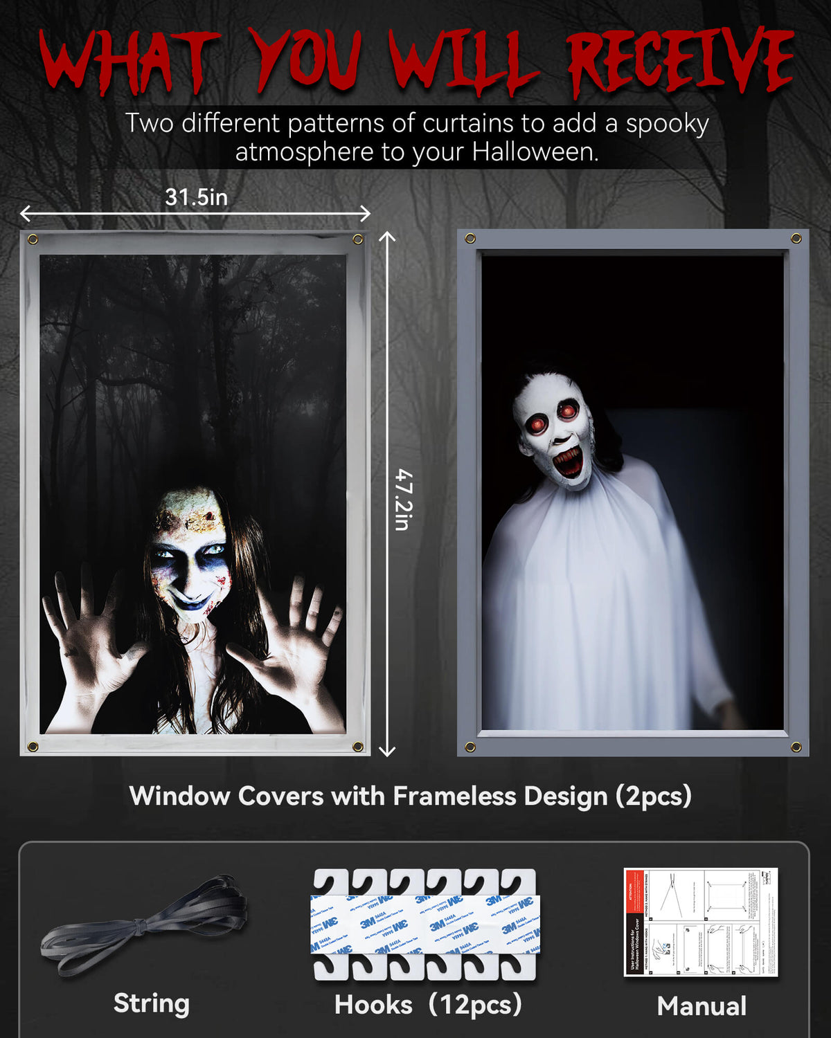 2 Pack of Halloween Window Cover, Female Ghost