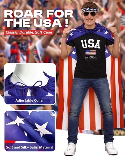 American Flag Cape Set with Star Bandana, Sunglasses & Tattoos