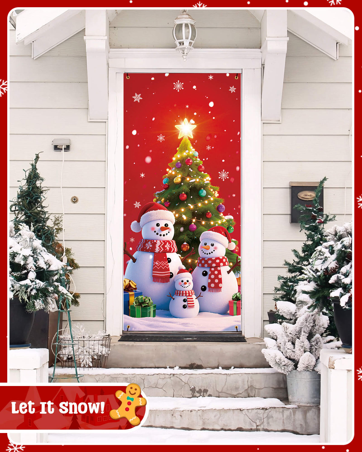 Christmas Door Cover, 35.4"x78", Snowman Family