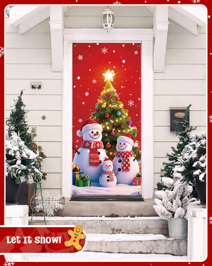 Christmas Door Cover, 35.4"x78", Snowman Family