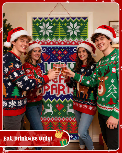 Christmas Door Cover, 35.4"x78", Ugly Sweater Party