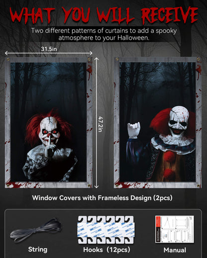 2 Pack of Halloween Window Cover, Joker without Frame