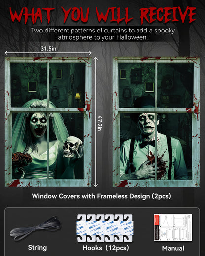 2 Pack of Halloween Window Cover, Newlyweds Ghost