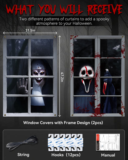 2 Pack of Halloween Window Cover, Sister Ghost