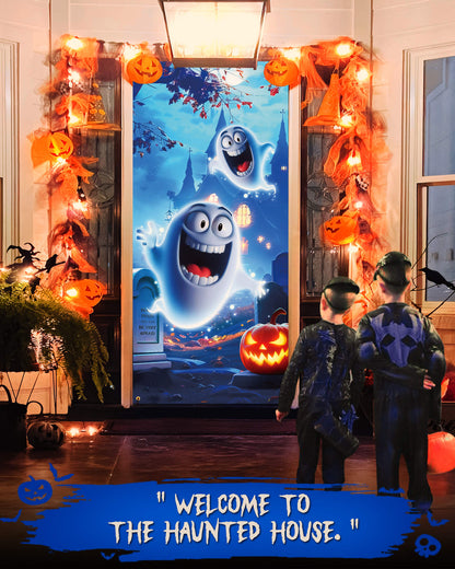 Halloween Door Cover, 35.4"x78", Happy Ghost