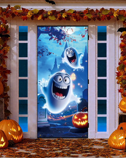 Halloween Door Cover, 35.4"x78", Happy Ghost
