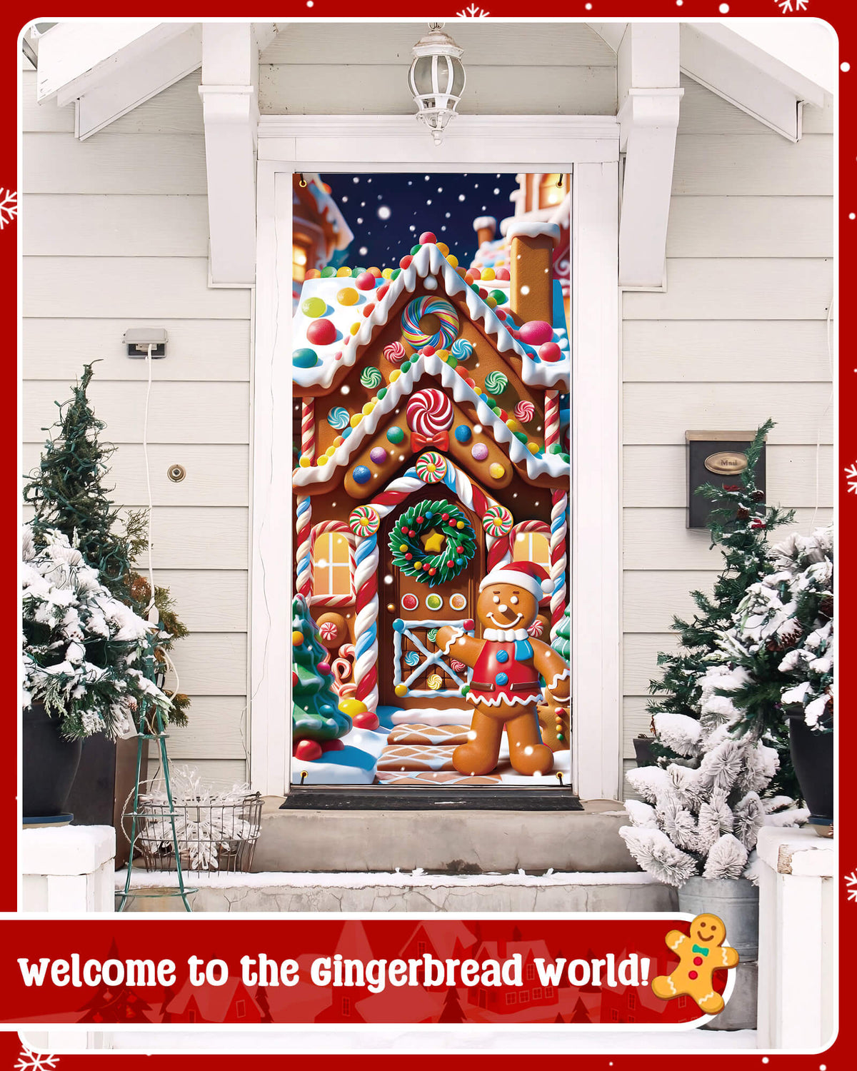 Christmas Door Cover, 35.4"x78", Gingerbread Man&Candy House