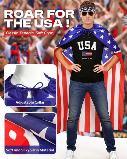 American Flag Cape Set with Eagle Bandana, Sunglasses & Tattoos