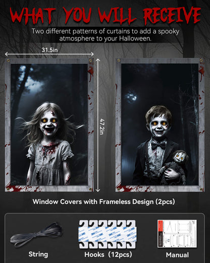 2 Pack of Halloween Window Cover, Kids without Frame