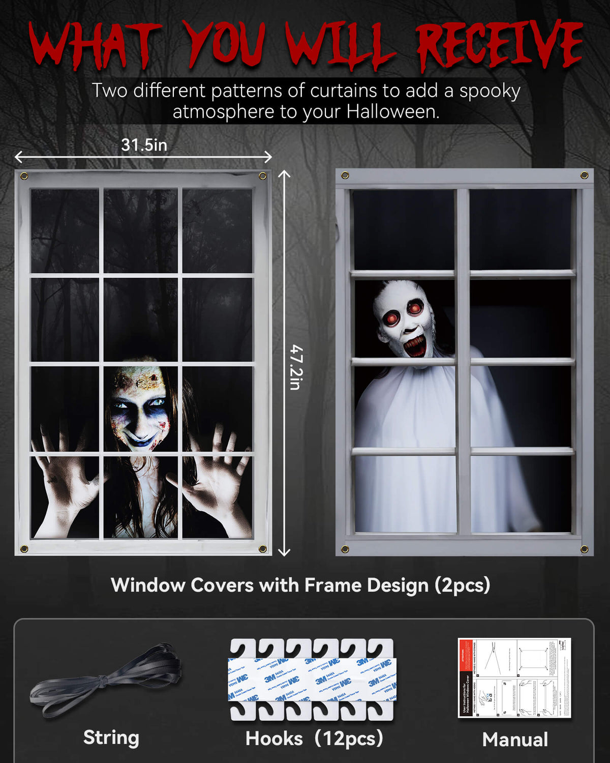 2 Pack of Halloween Window Cover, Female Ghost