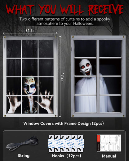 2 Pack of Halloween Window Cover, Female Ghost