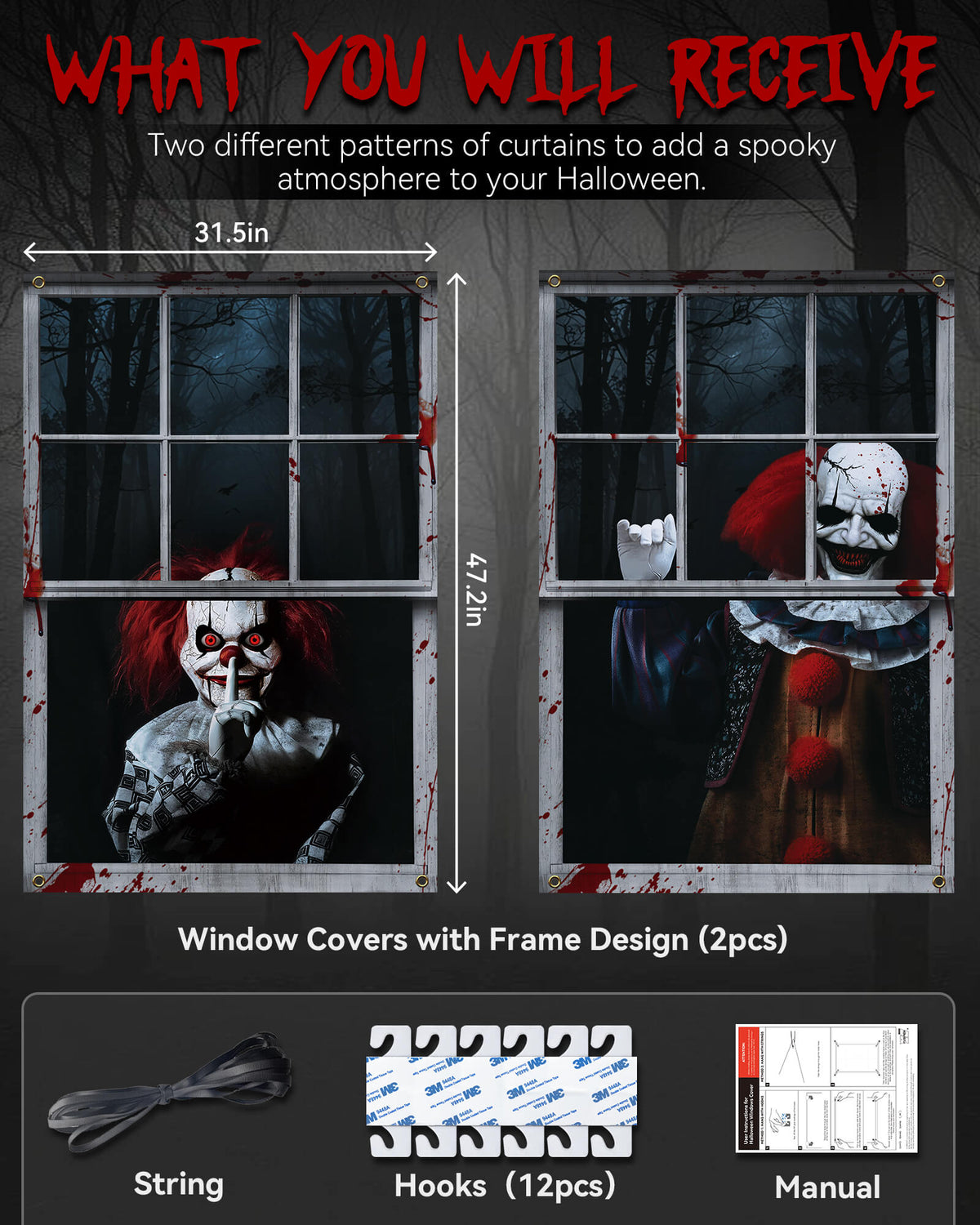 2 Pack of Halloween Window Cover, Joker