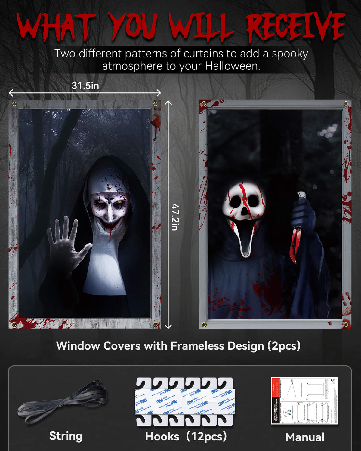 2 Pack of Halloween Window Cover, Sister Ghost