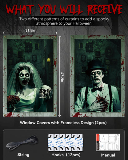2 Pack of Halloween Window Cover, Newlyweds Ghost without Frame