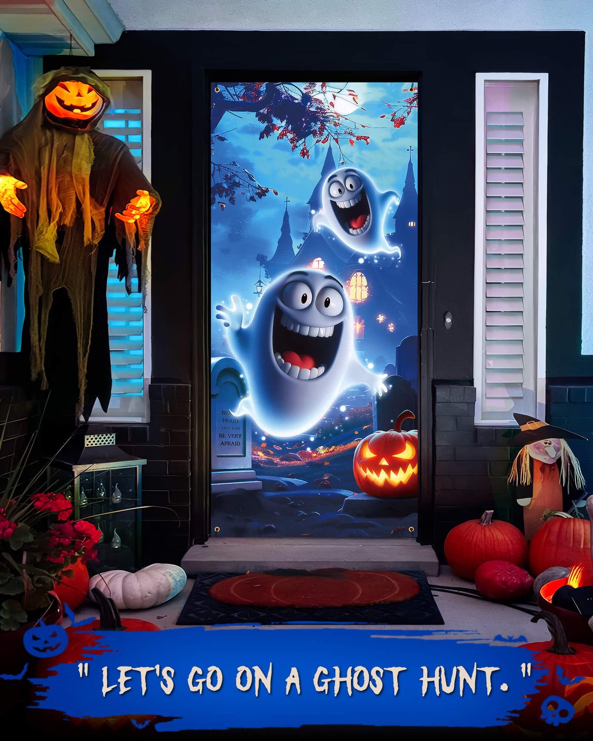 Halloween Door Cover, 35.4"x78", Happy Ghost