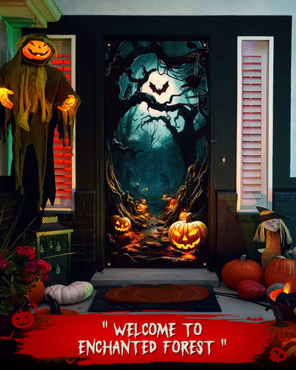Halloween Door Cover, 35.4"x78", Pumpkin Forest