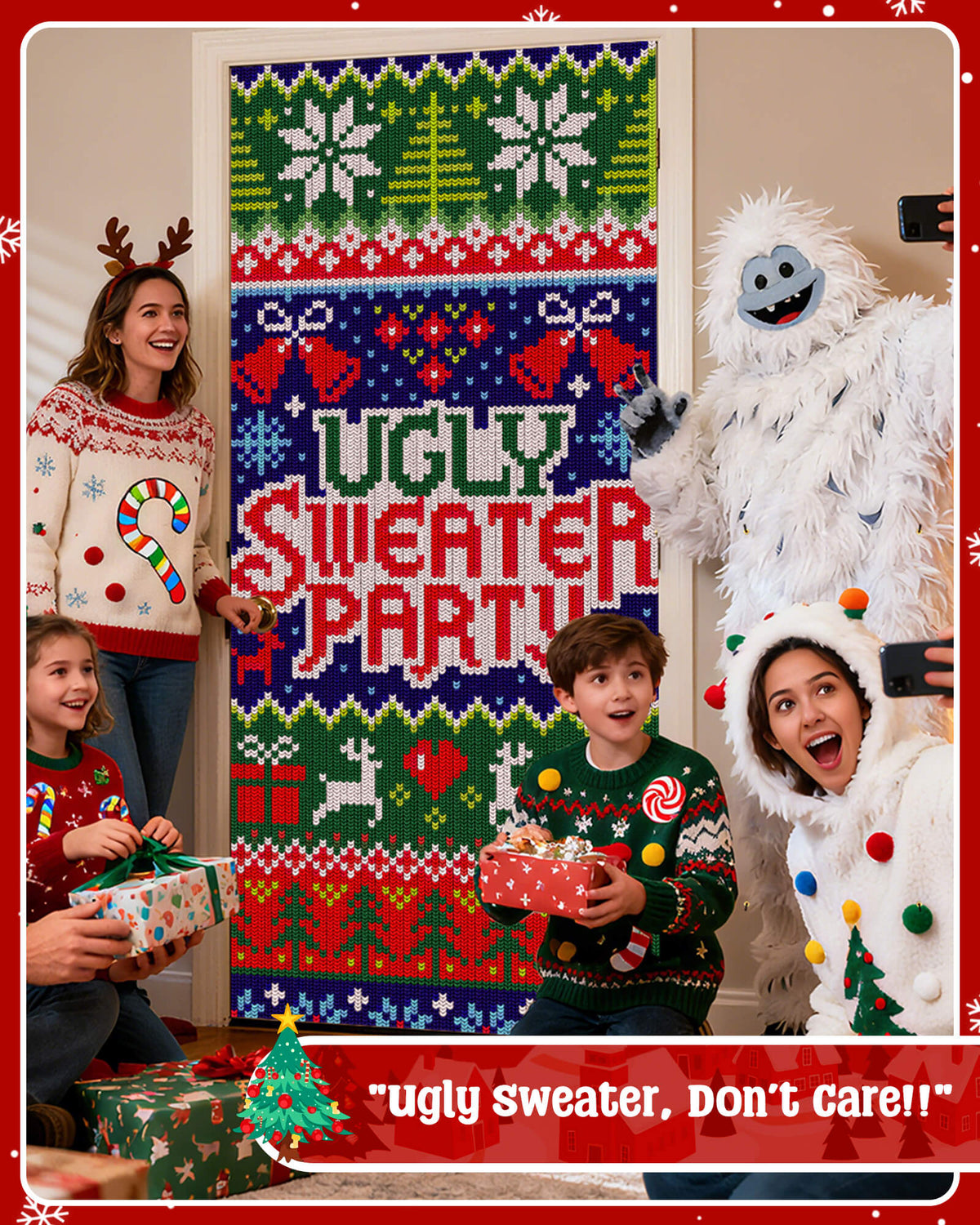 Christmas Door Cover, 35.4"x78", Ugly Sweater Party