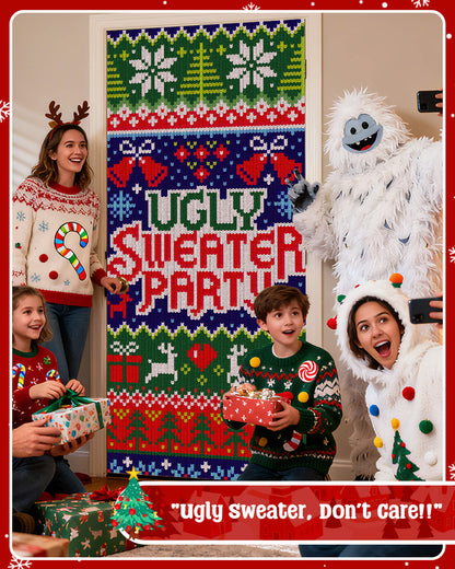 Christmas Door Cover, 35.4"x78", Ugly Sweater Party