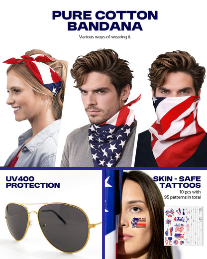 American Flag Cape Set with Eagle Bandana, Sunglasses & Tattoos