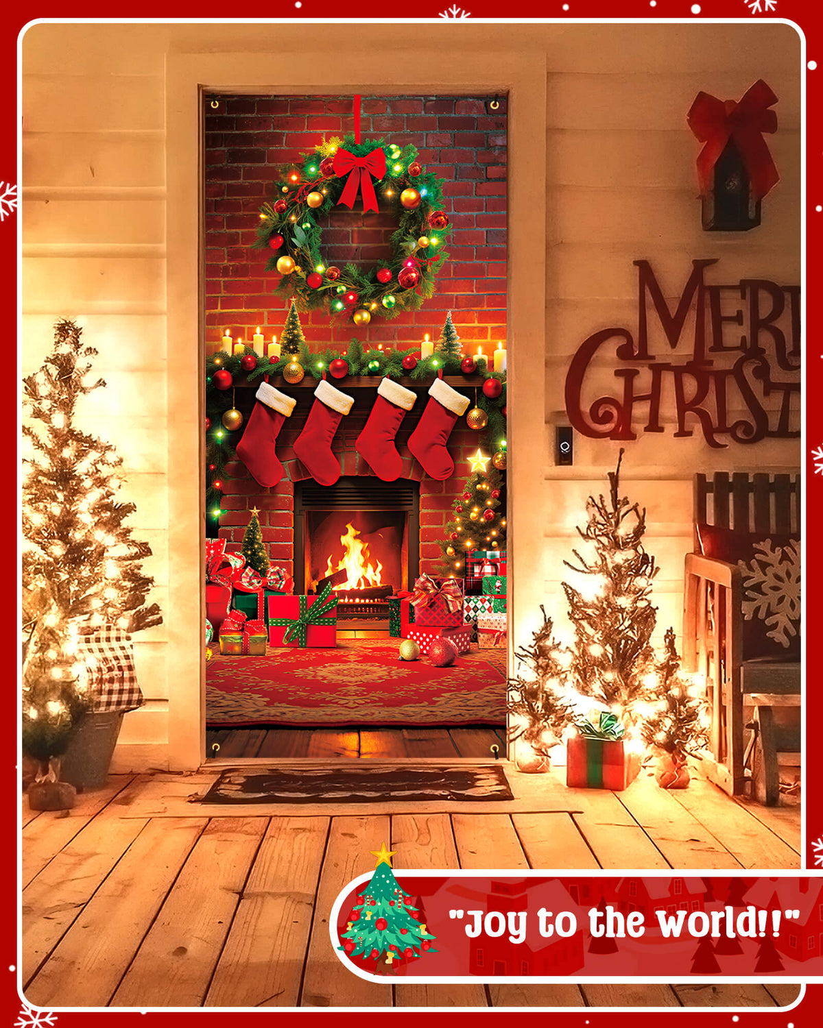 Christmas Door Cover, 35.4"x78", Classic Fireplace
