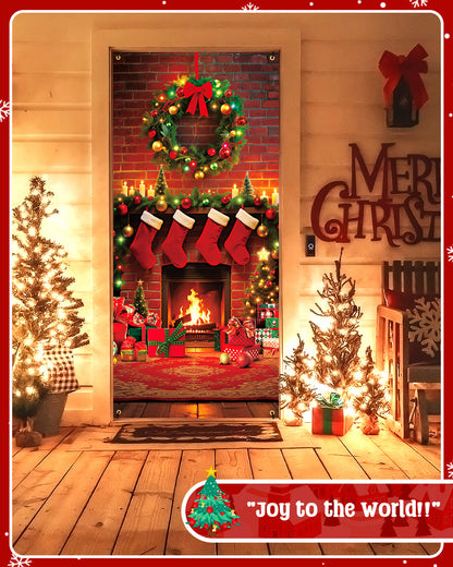 Christmas Door Cover, 35.4"x78", Classic Fireplace