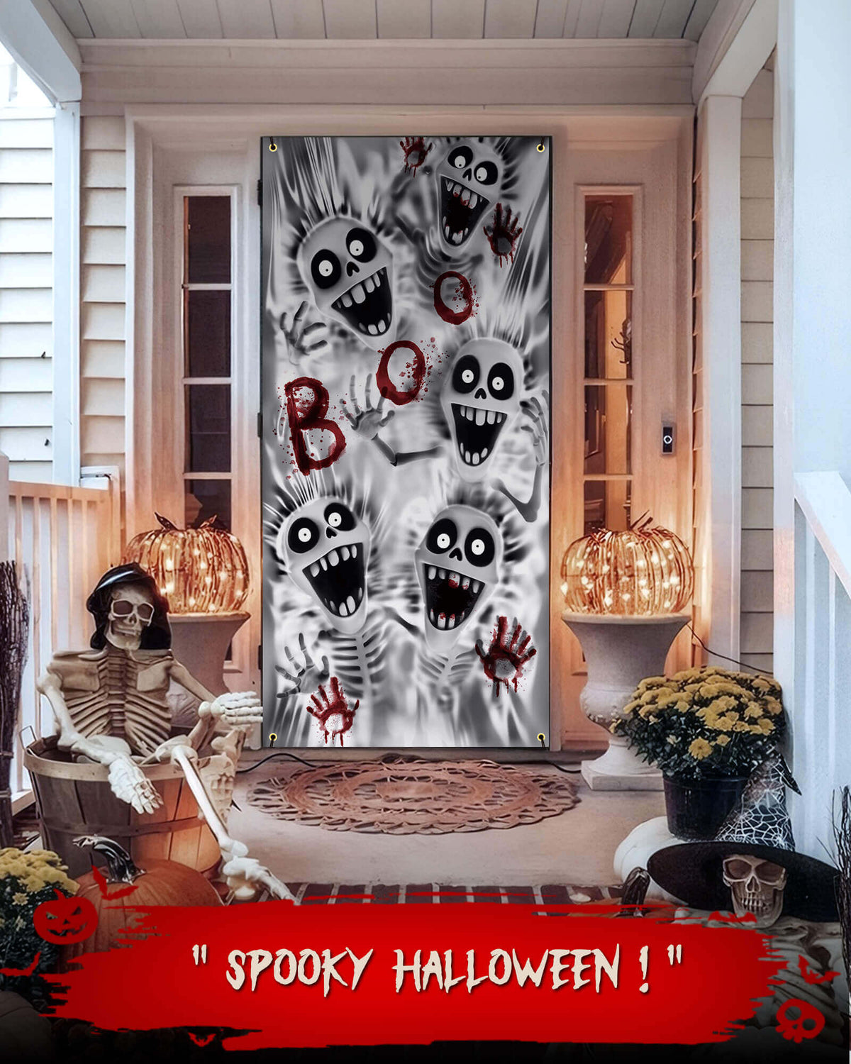 Halloween Door Cover, 35.4"x78", Happy Ghost