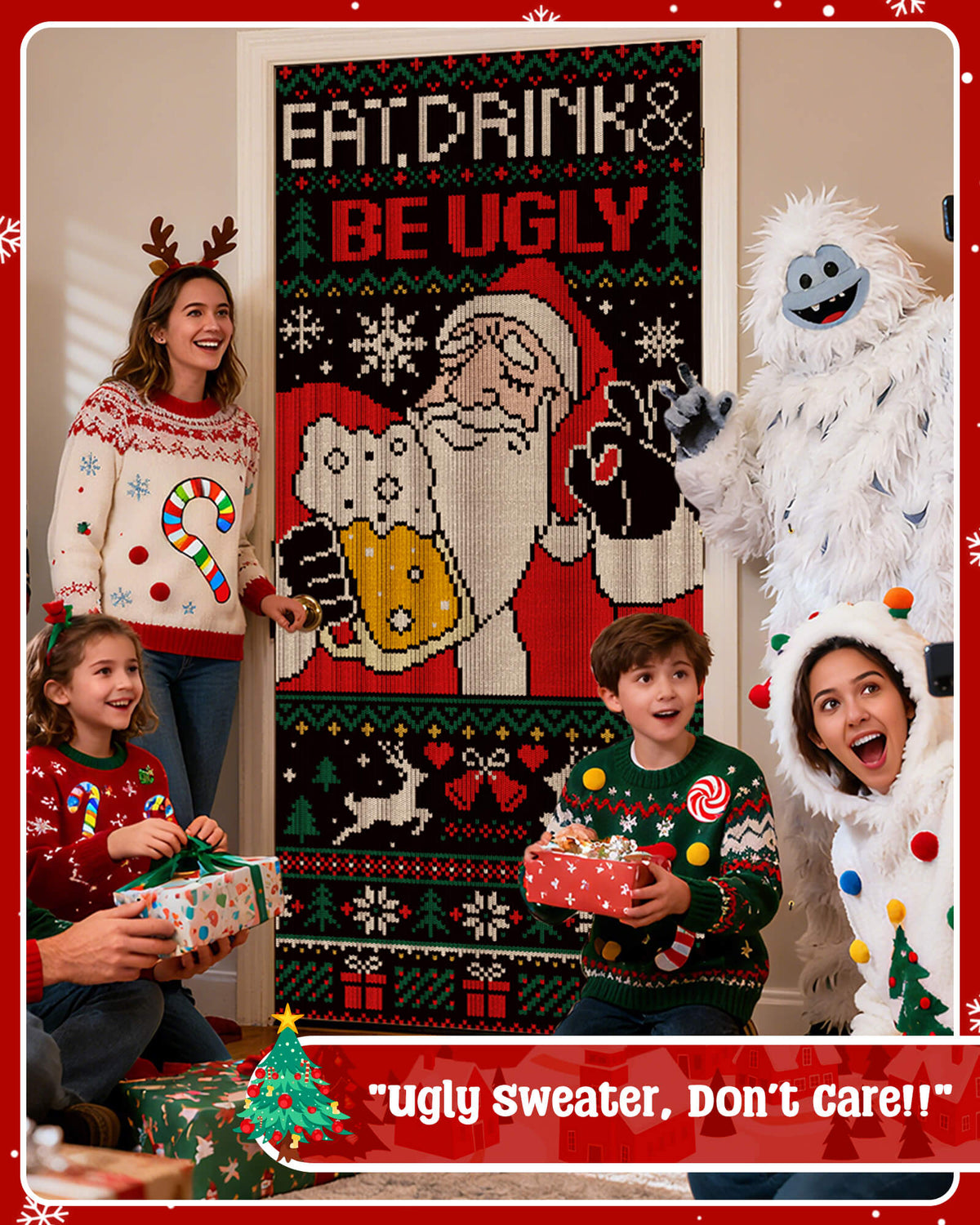 Christmas Door Cover, 35.4"x78", Santa Drinking Beer