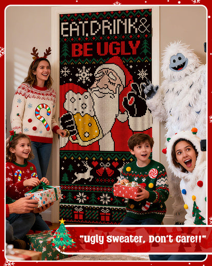 Christmas Door Cover, 35.4"x78", Santa Drinking Beer