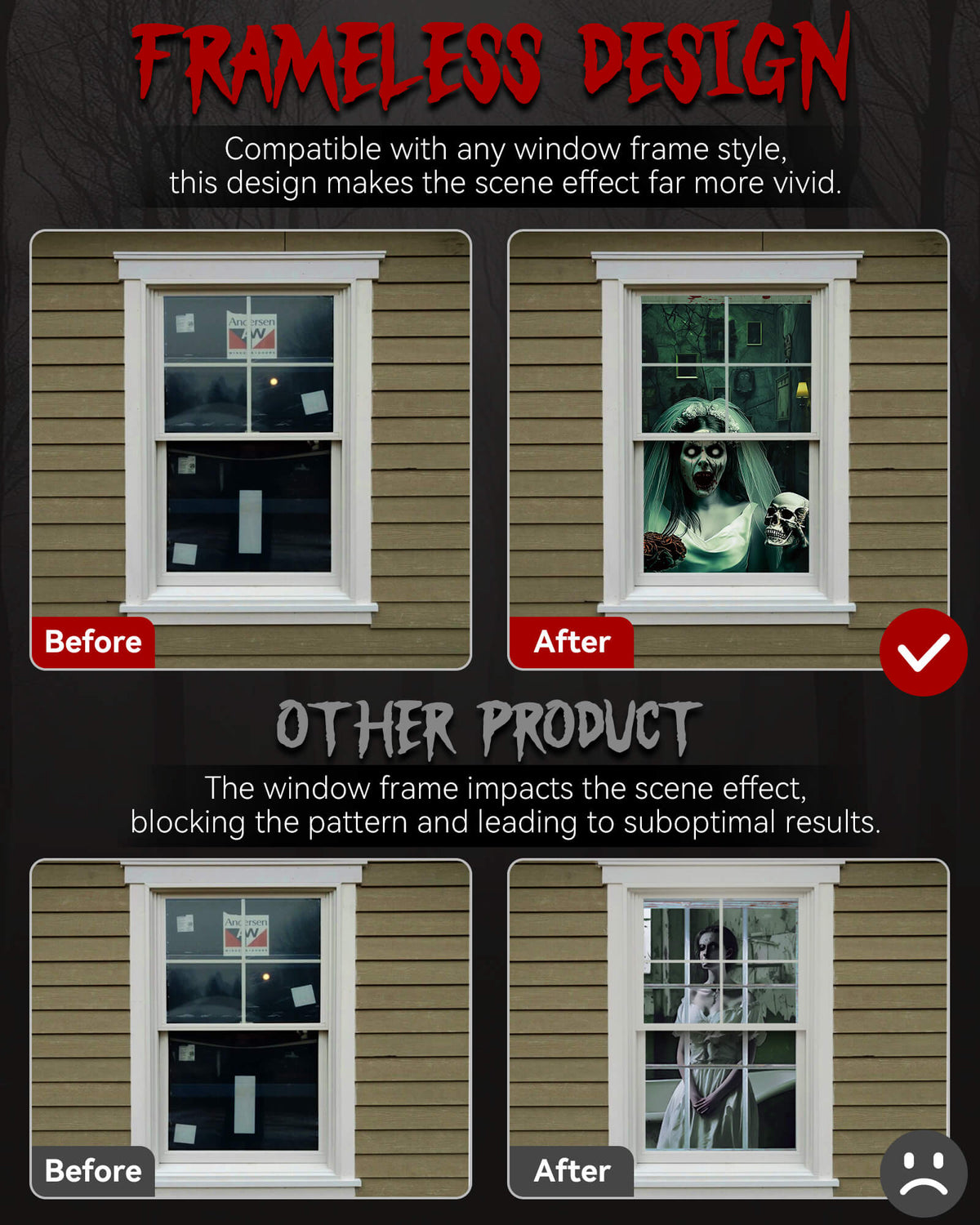 2 Pack of Halloween Window Cover, Newlyweds Ghost without Frame