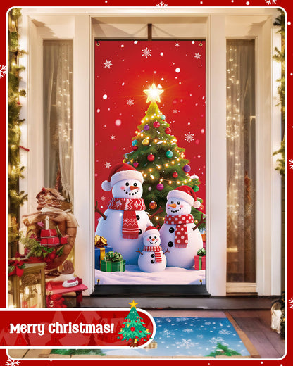 Christmas Door Cover, 35.4"x78", Snowman Family