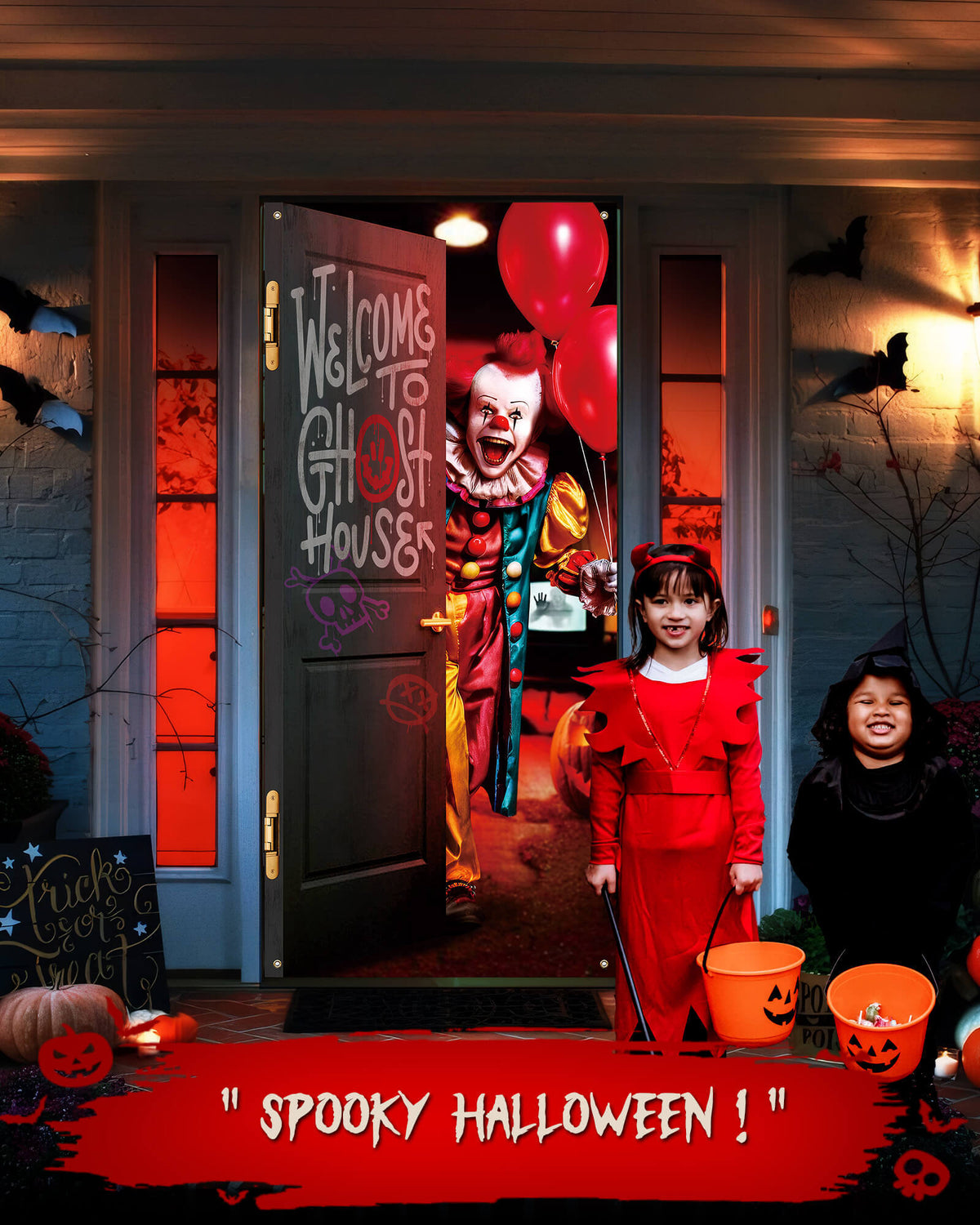 Halloween Door Cover, 35.4"x78", Clown