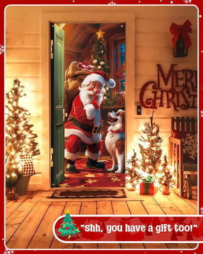 Christmas Door Cover, 35.4"x78" Santa Claus and Puppy